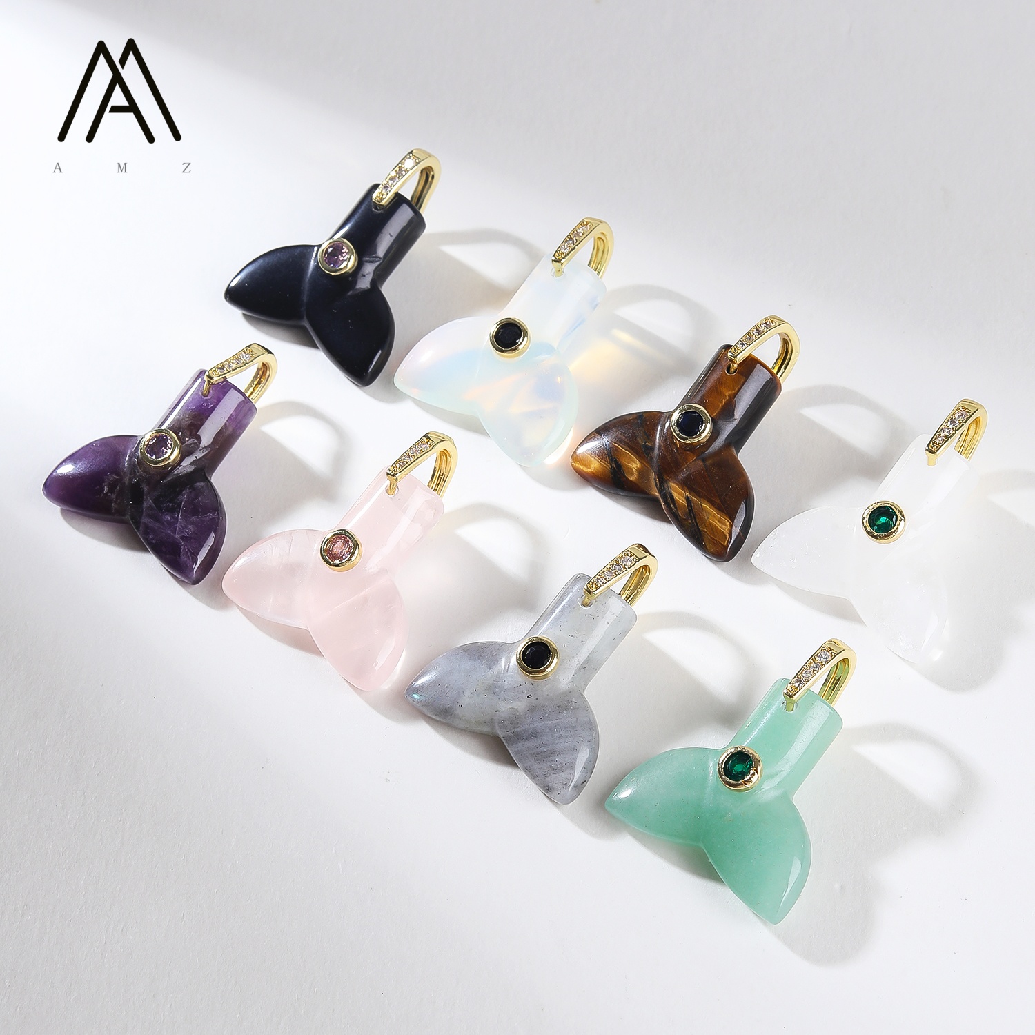 Crystal Pendant Necklace Natural Stone - 1/3/5/10pcs Fish Tail Natural Stone Quartz