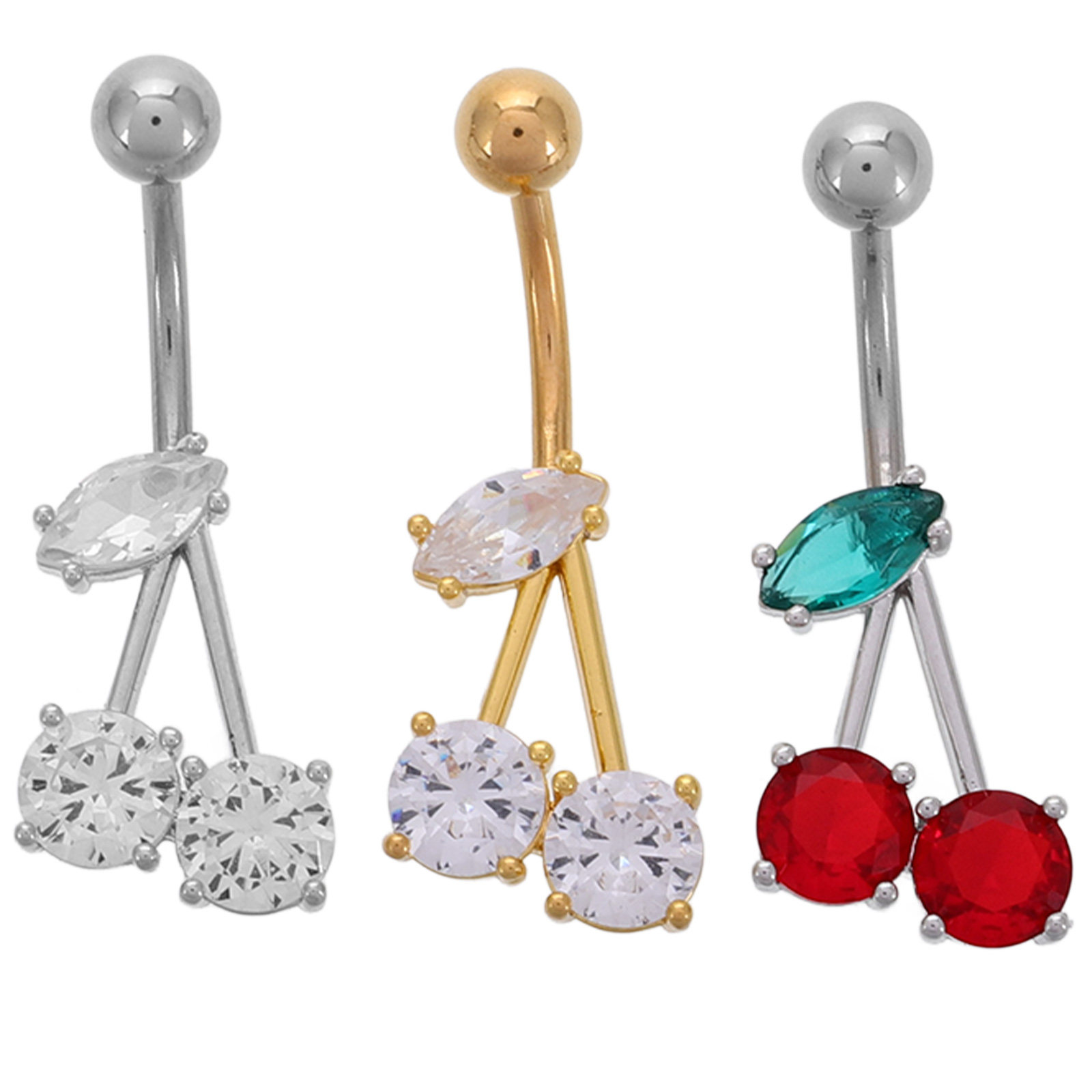 Body Jewelry - 3Pcs Copper Zircon Cherry Belly Button