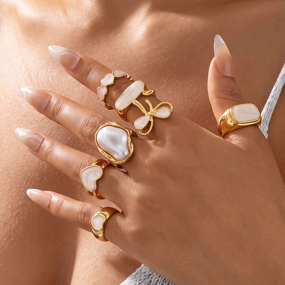 7Pcs/Set Boho Pearls Heart Bow - Vintage Punk Knuckle Rings Set review and price