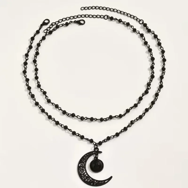Gothic Layered Crescent Moon P - Layered Pendant Necklace Aesthetic review and price
