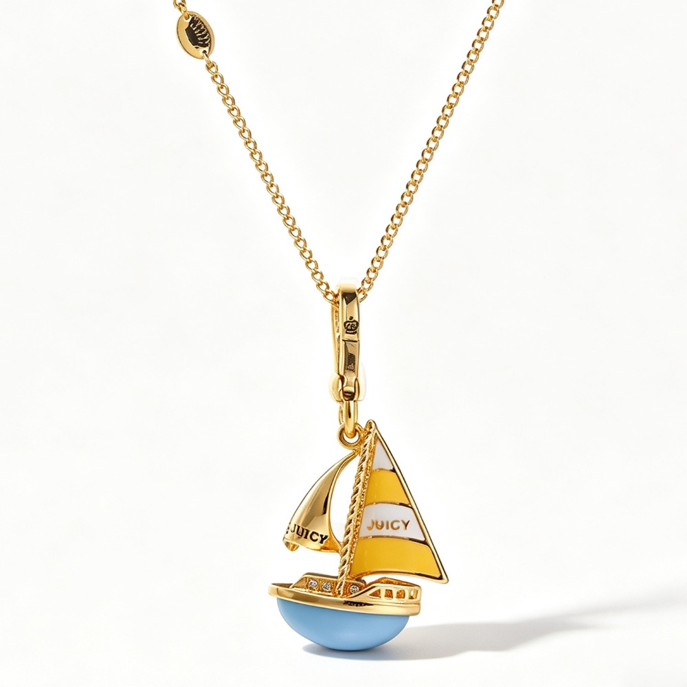 Elegant Enamel Glaze Blue Sail - Initial Letter Necklace 18K Gold review and price