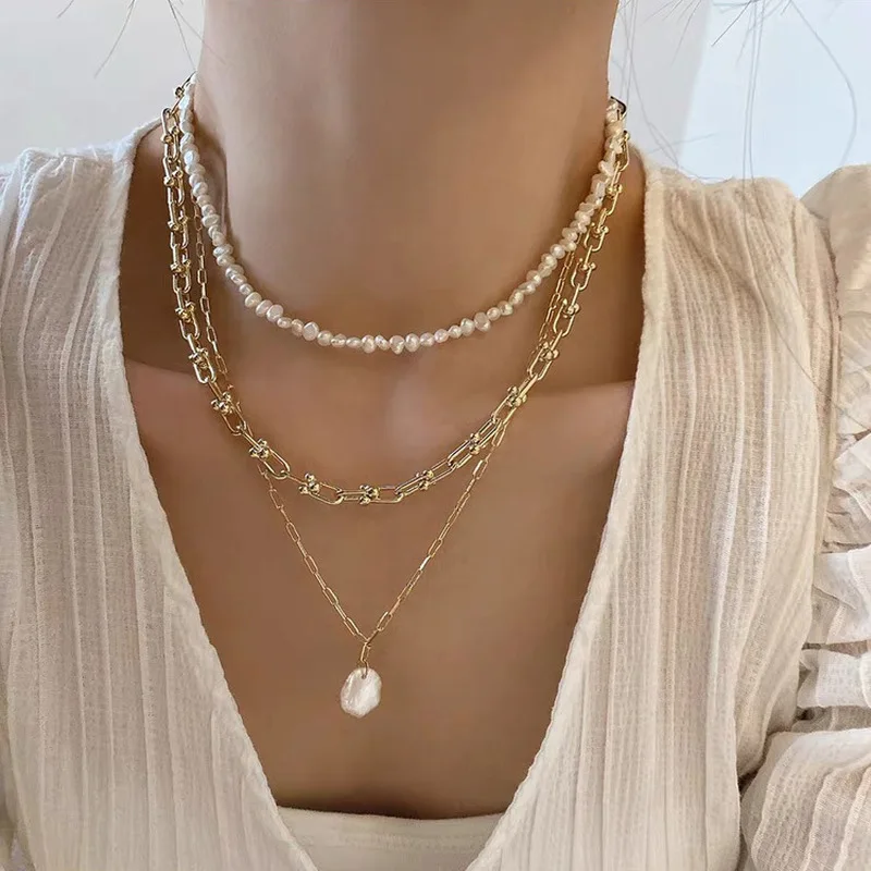 French Retro Link Chain Natura - Pearl Choker Necklace Vintage review and price